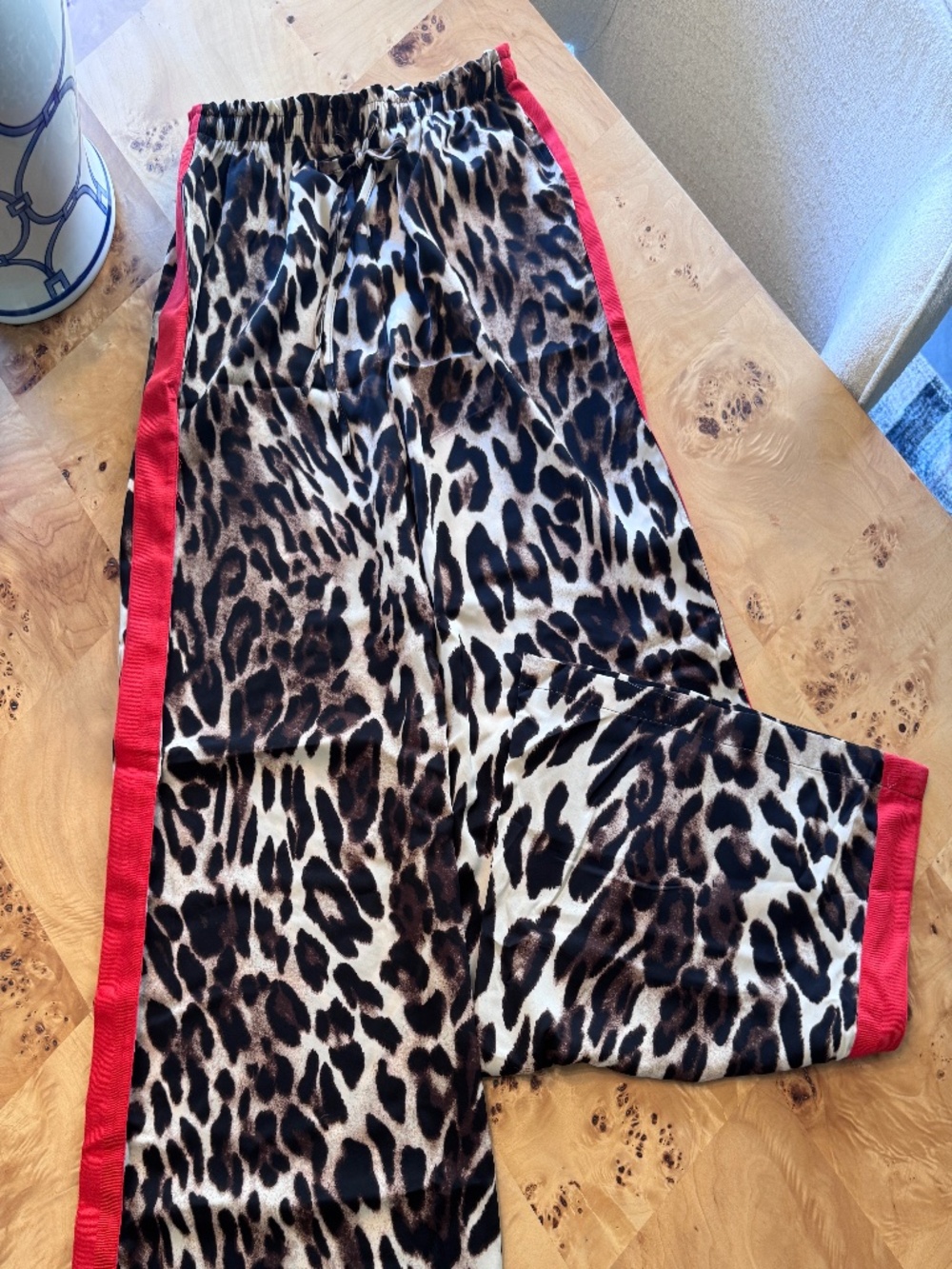 O2 Leopard Print with Red Stripe Wide Palazzo Pants - Size M
